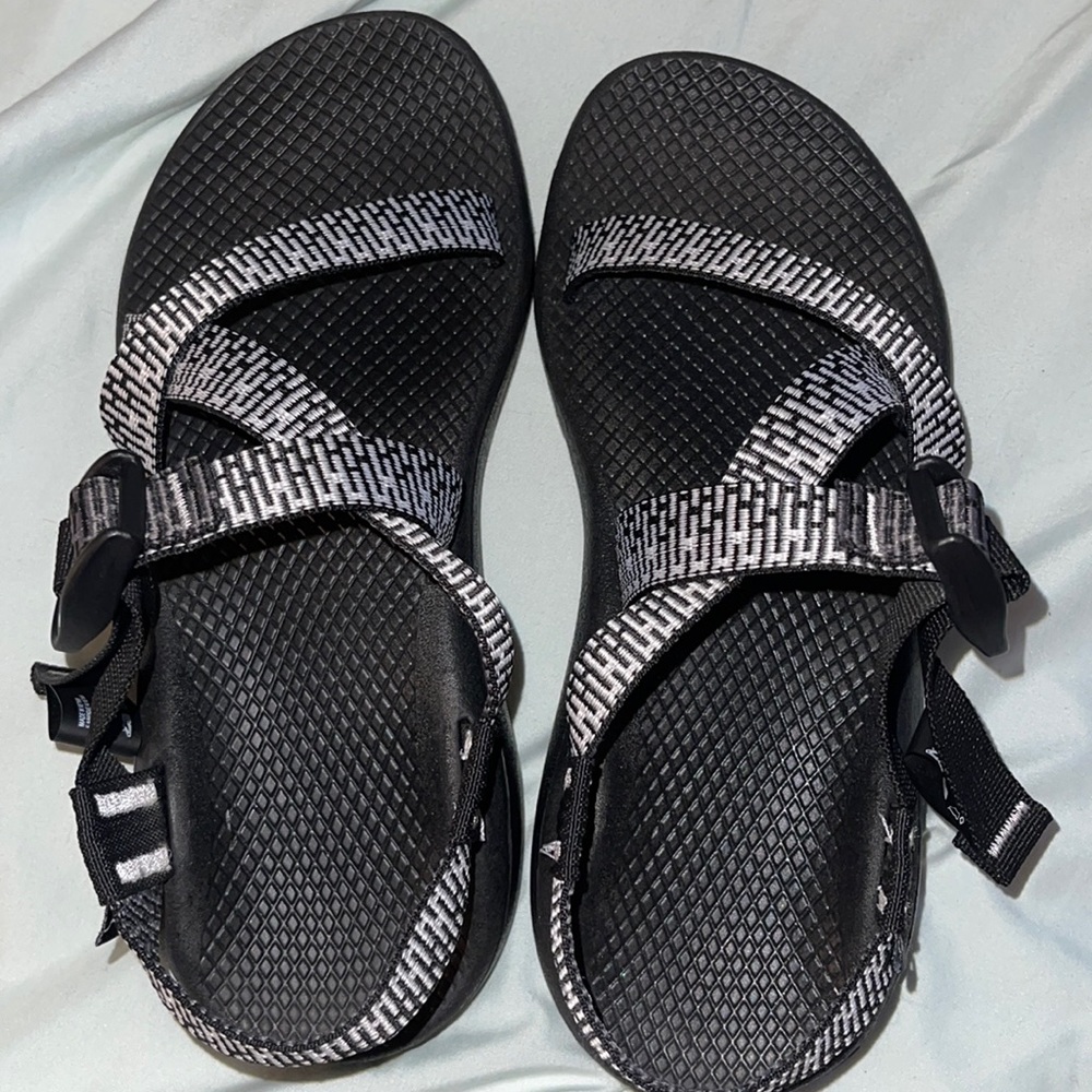 Black and white Chaco sandles
